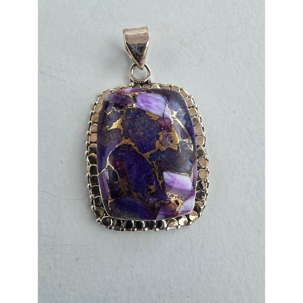 Purple Copper Turquoise 925 Sterling Silver Rectangle Pendant Southwestern Boho